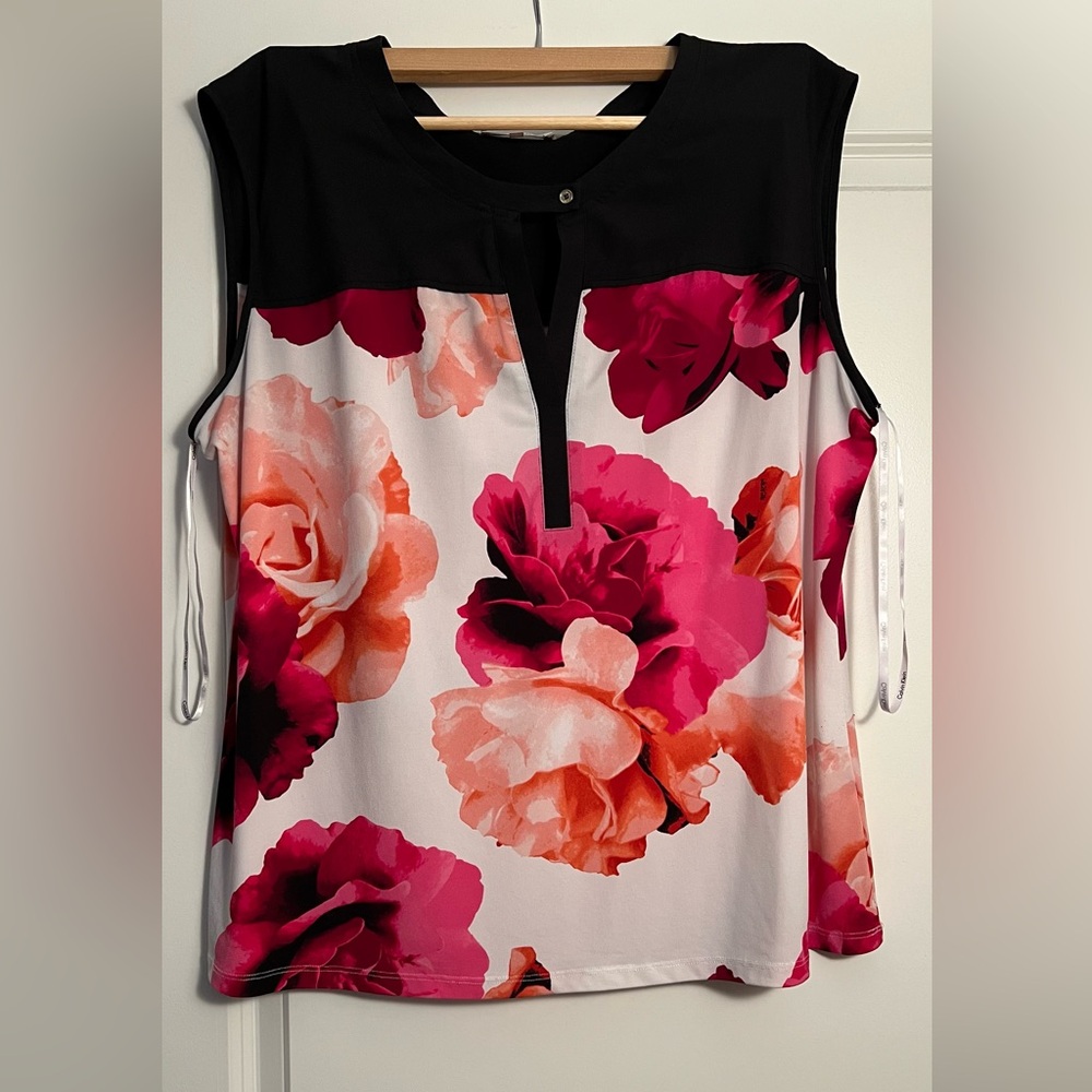 Floral Print Women's Top - Black and Pink Calvin Klein 2X